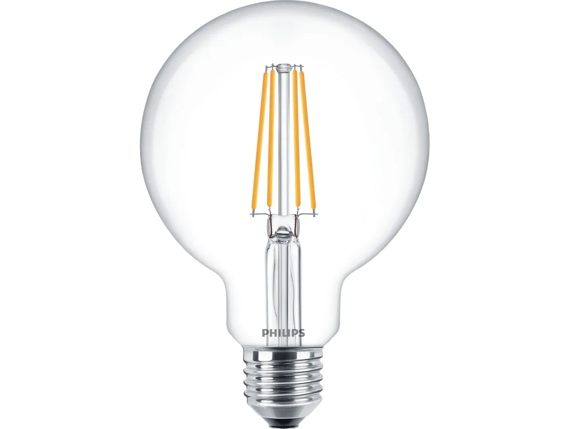 Philips - LED-lyspære - form: kugle - klar finish - E27 - 7 W (tilsvarende 60 W) - klasse A   - varmt hvidt lys - 2700 K