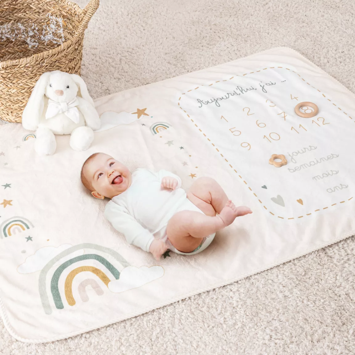 Couverture étape bébé (120 x 80 cm) Arc en ciel Multicolore