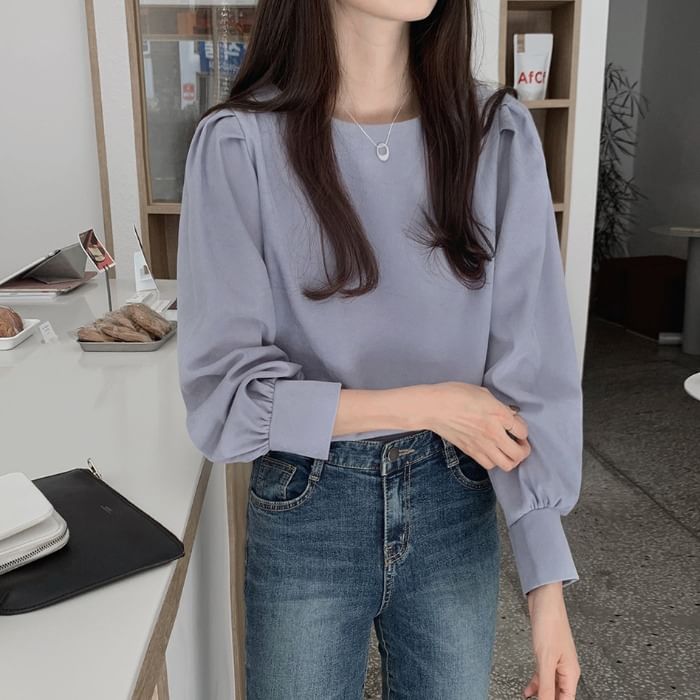 MIKIGA - Effen blouse met lange mouwen