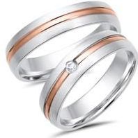 Trouwringen 8 karaat wit-rood goud met Diamant