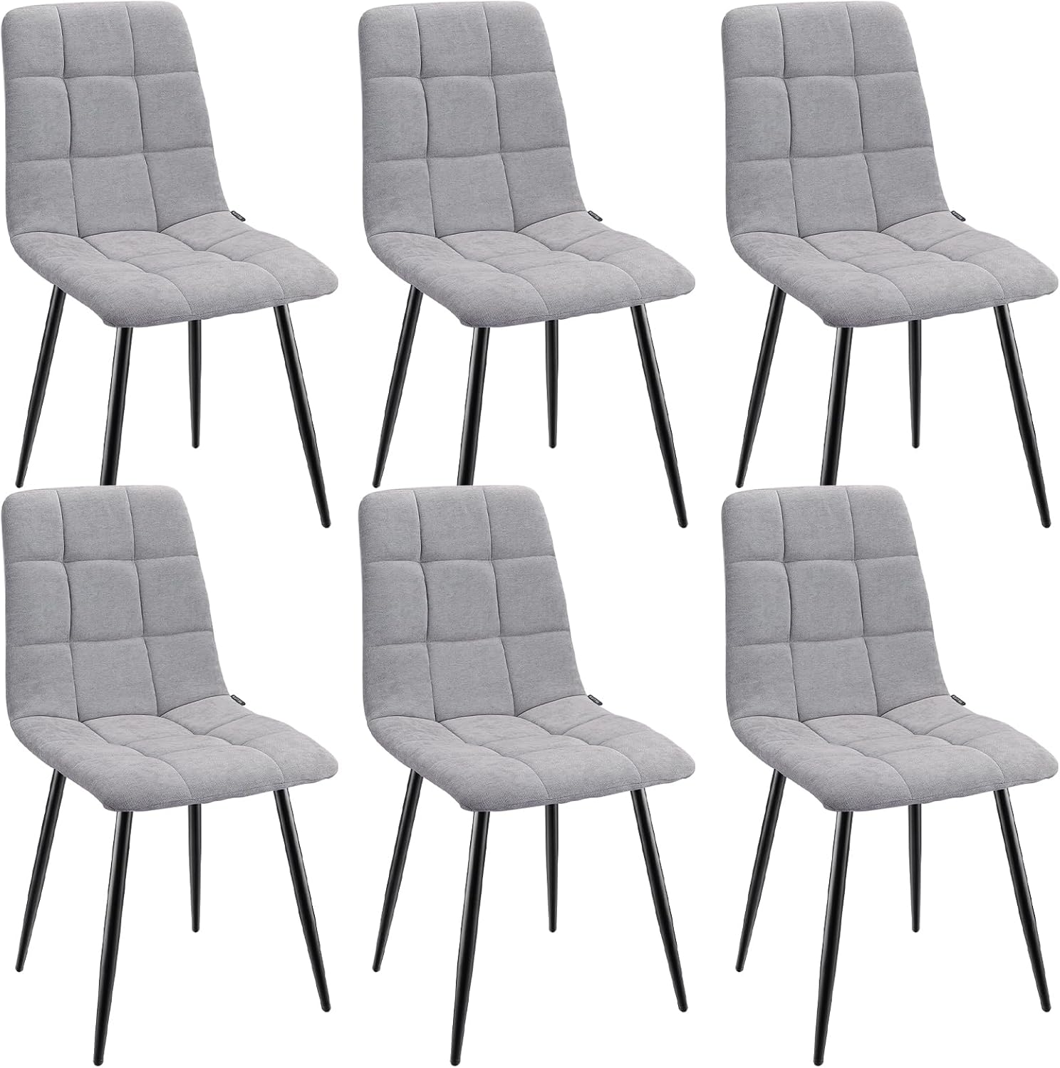 Esszimmerstühle 6er Set, Gepolsterter Stuhl mit Hoher Rückenlehne und Leinendesign, Esstischstühle mit Metallfuß, für Esszimmer, Wohnzimmer, Küche, Schlafzimmer und Empfangsraum, Grau