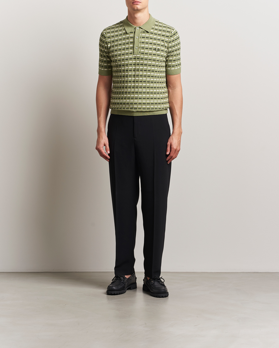 Fred Perry Bouclé Ribbed Knitted Polo Olive Mint