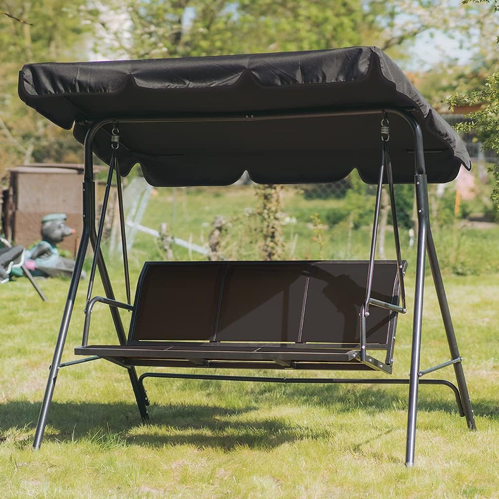 Hollywoodschaukel Gartenschaukel Gartenliege Schaukelbank 3-Sitzer mit abnehmbarem und verstellbares Sonnendach Schwarz 170x110x153cm LW64S
