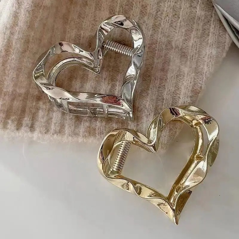 (6x5cm) Haarspange Klammer Metall Krallen Clip Haar Accessoire Herz - Gold