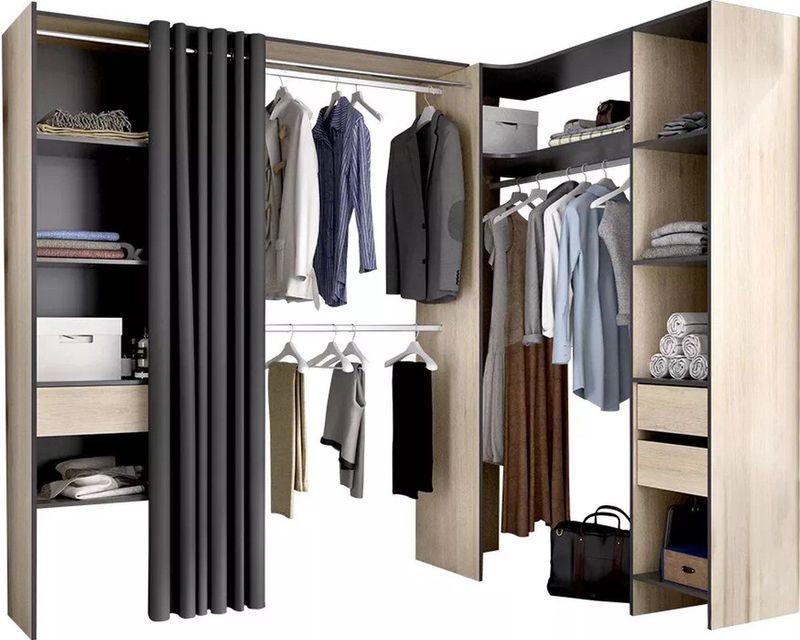 GONTRAN - Kledingkast - Eiken en Antraciet - 164 / 214 CM - Met 3 Laden en 3 Kledingstangen