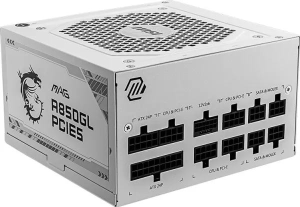 MSI MAG A850GL PCIE5 WHITE, 850 W, 100 - 240 V, 47 - 63 Hz, 8 A, 4 A, Aktiv
