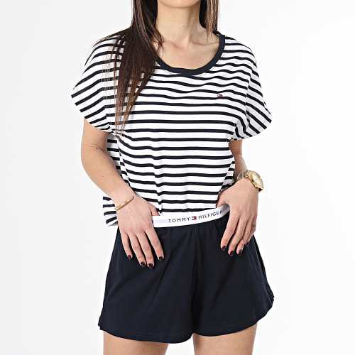 Ensemble Tee Shirt Et Short Femme 4150 Bleu Marine Blanc