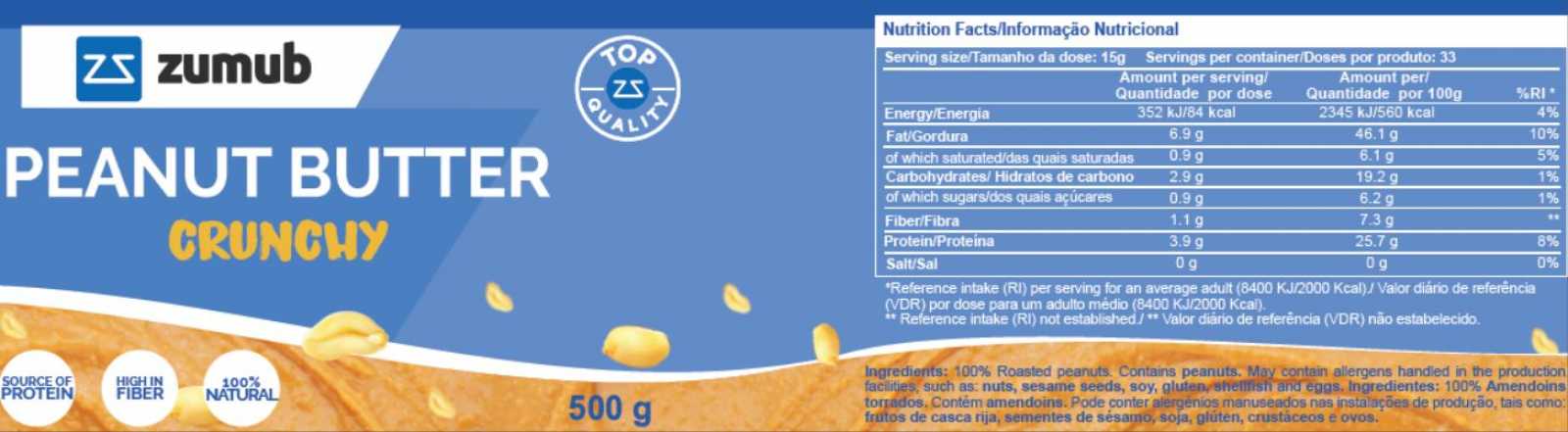Manteiga de Amendoim Cremosa Zumub 500g