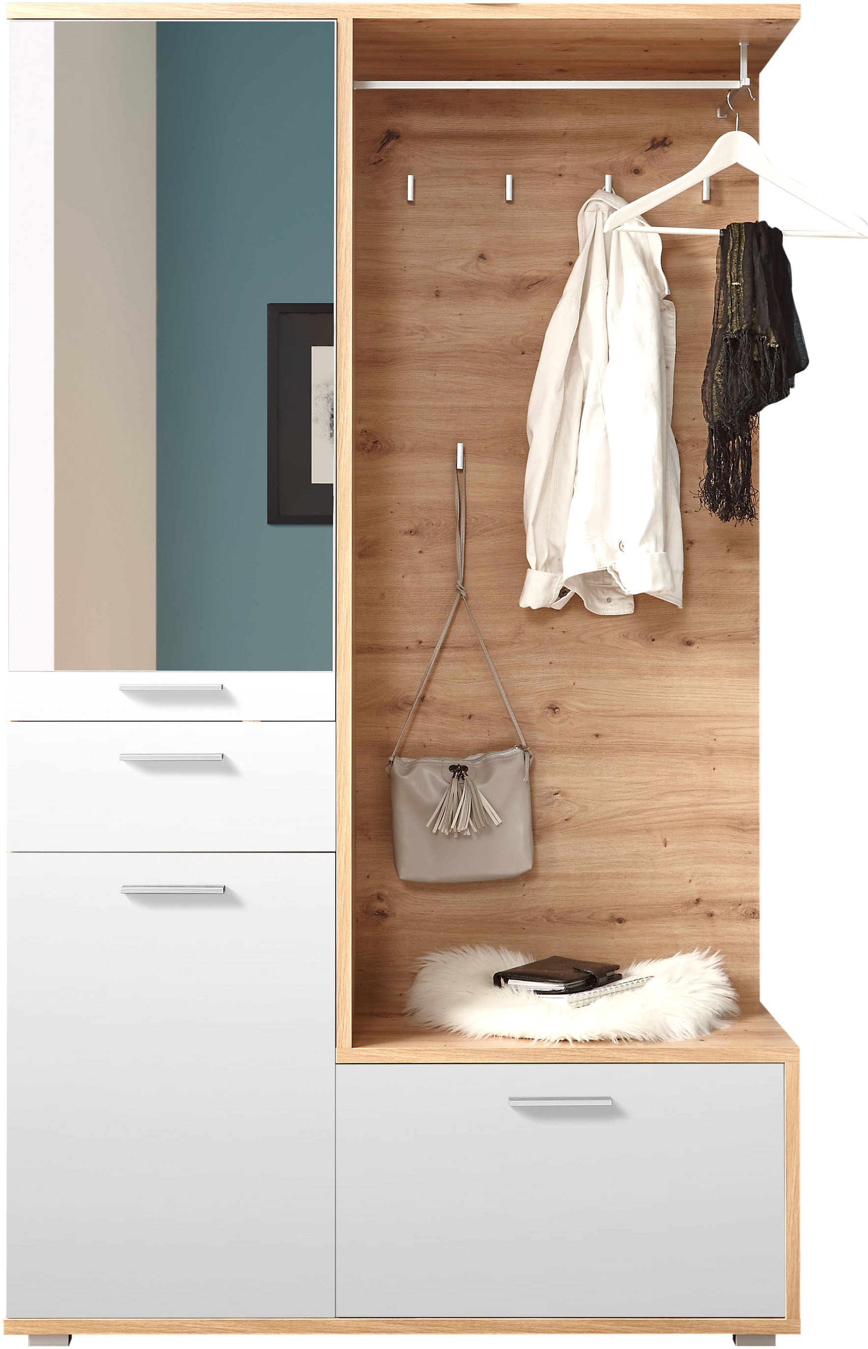 HBZ Kompaktgarderobe »Entra Garderobe, BxHxT 117x198x38 cm« 3 Stk. tlg. mit Spiegel und Schubkasten
