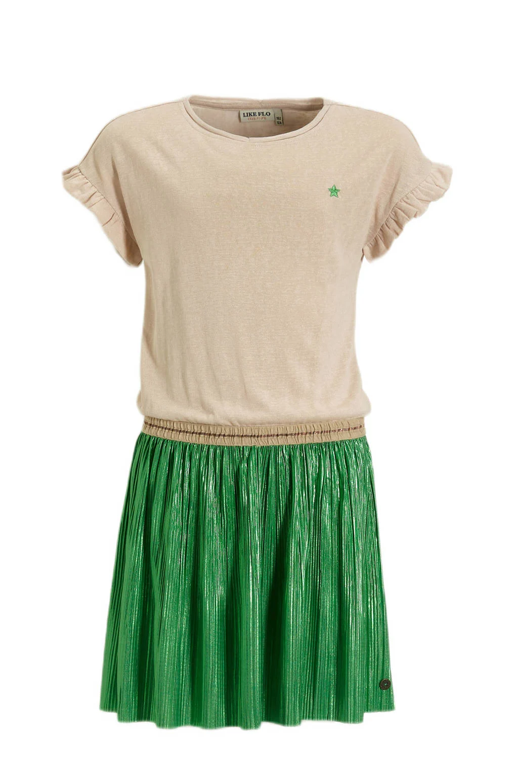 Like Flo jurk met ruches groen/beige