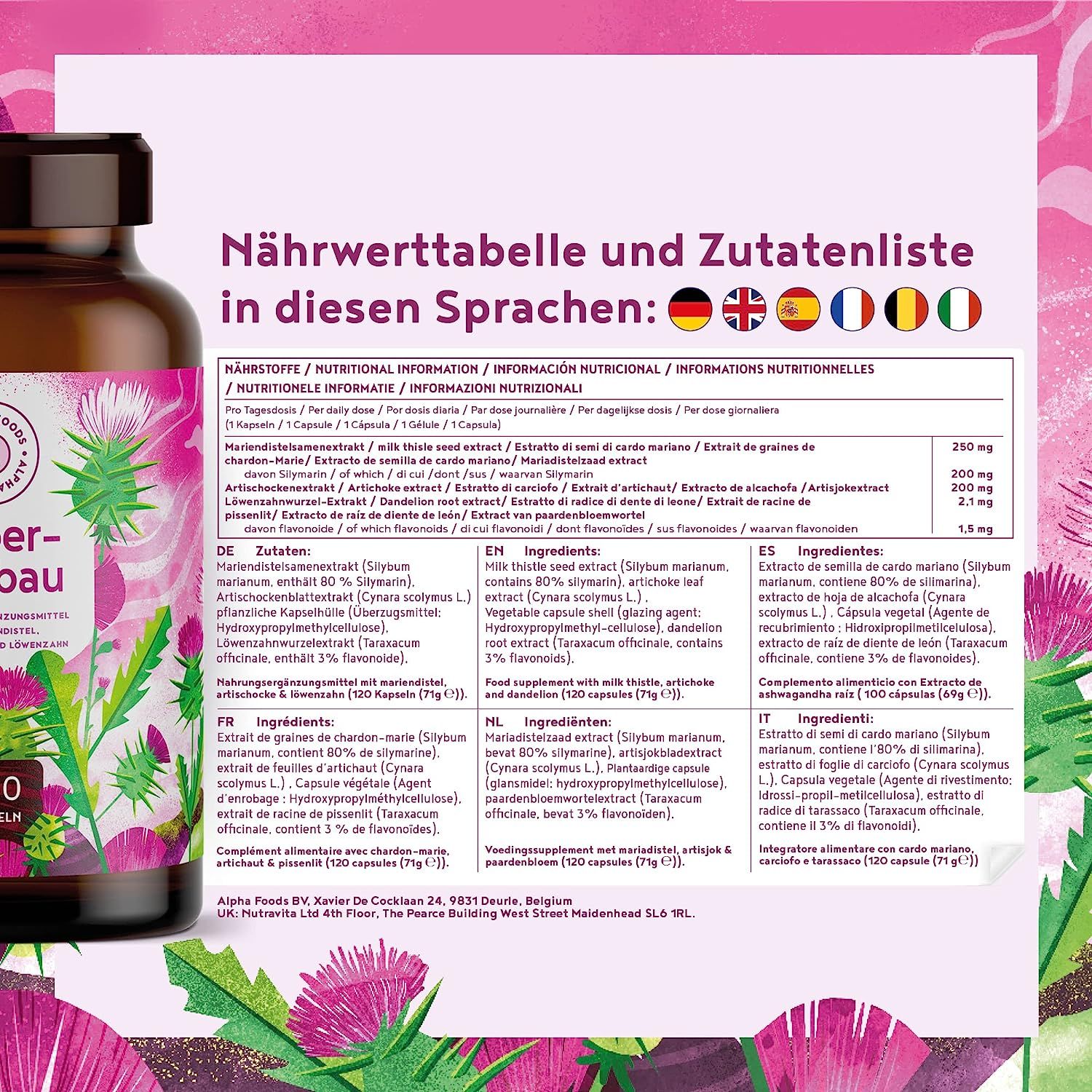 Leberaufbau - Mariendistel Artischocke & Löwenzahn - 120 Kapseln - Deutsche Markenrohstoffe