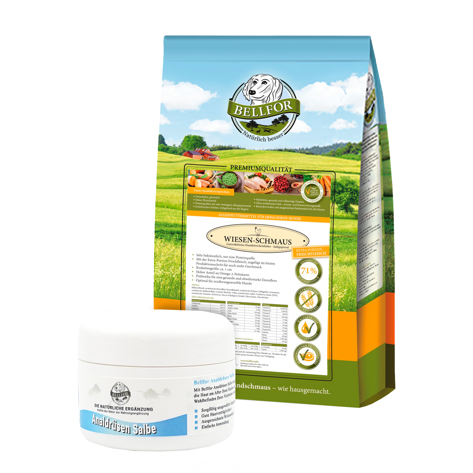 Ensemble alimentaire pour grands chiens souffrant d'une inflammation des glandes anales