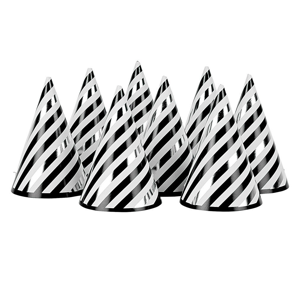 Chapeau de fête rayé noir et blanc en carton x 8