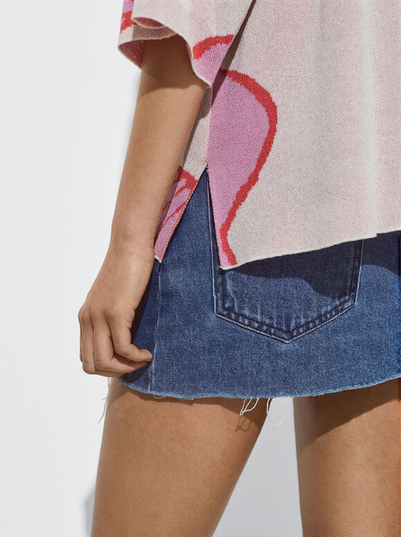 Suéter de gola redonda em jacquard - Multicolorido
