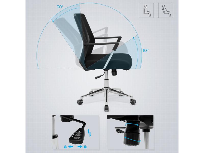 Songmics Bürostuhl mit Netzrücken und Armlehnen, Schwarz Bequemer und ergonomischer Schreibtischstuhl