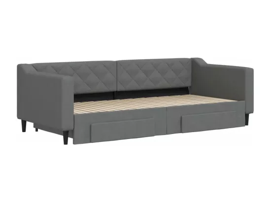 Lit de jour avec gigogne et tiroirs gris foncé 90x200 cm tissu