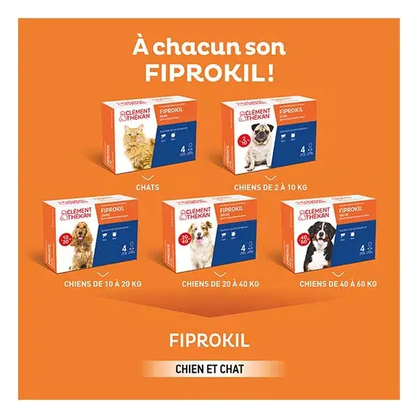 Clement Thekan Fiprokil Anti-Puces Anti-Tiques Chien 10-20kg 4 pipettes