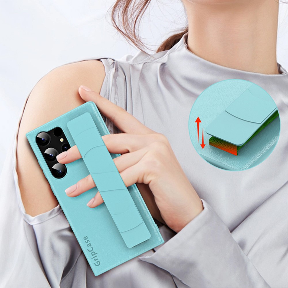 Samsung Galaxy S23 Ultra 5G Gummi Case Hülle Litchi Look mit Handschlaufe - Schwarz