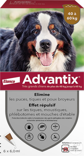 Advantix Très Grand Chien Anti-Puces Et Anti-Tiques 40-60kg 6 Pipettes