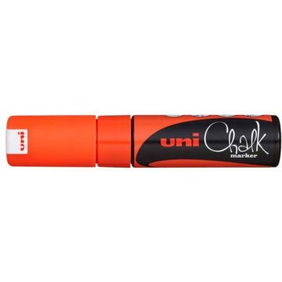Marqueur craie uniball chalk pointe biseautee large 8mm ideale ardoise vitrine resiste pluie coloris orange fluo
