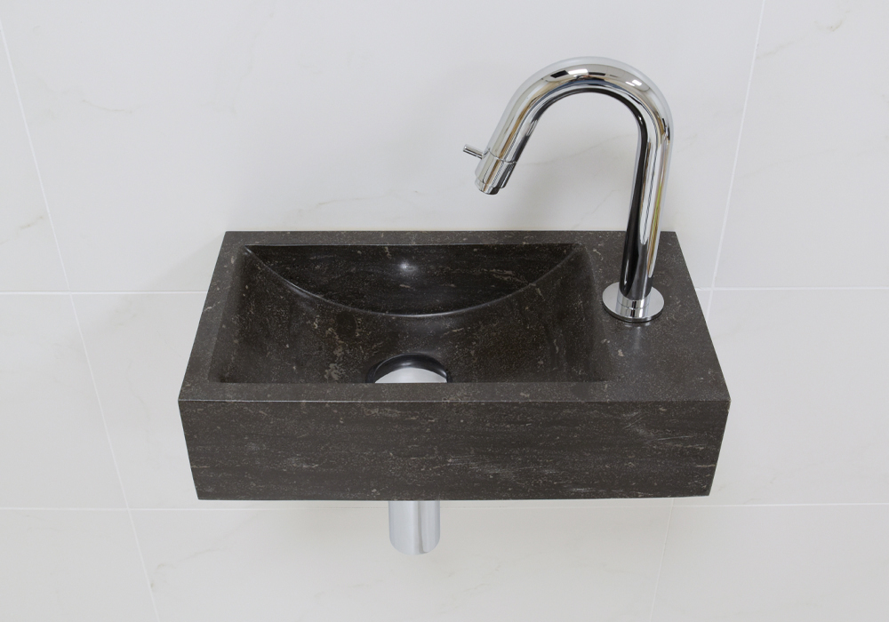 Lambini Designs Recto rechts natuursteen fonteinset met chroom gebogen fonteinkraan en toebehoren