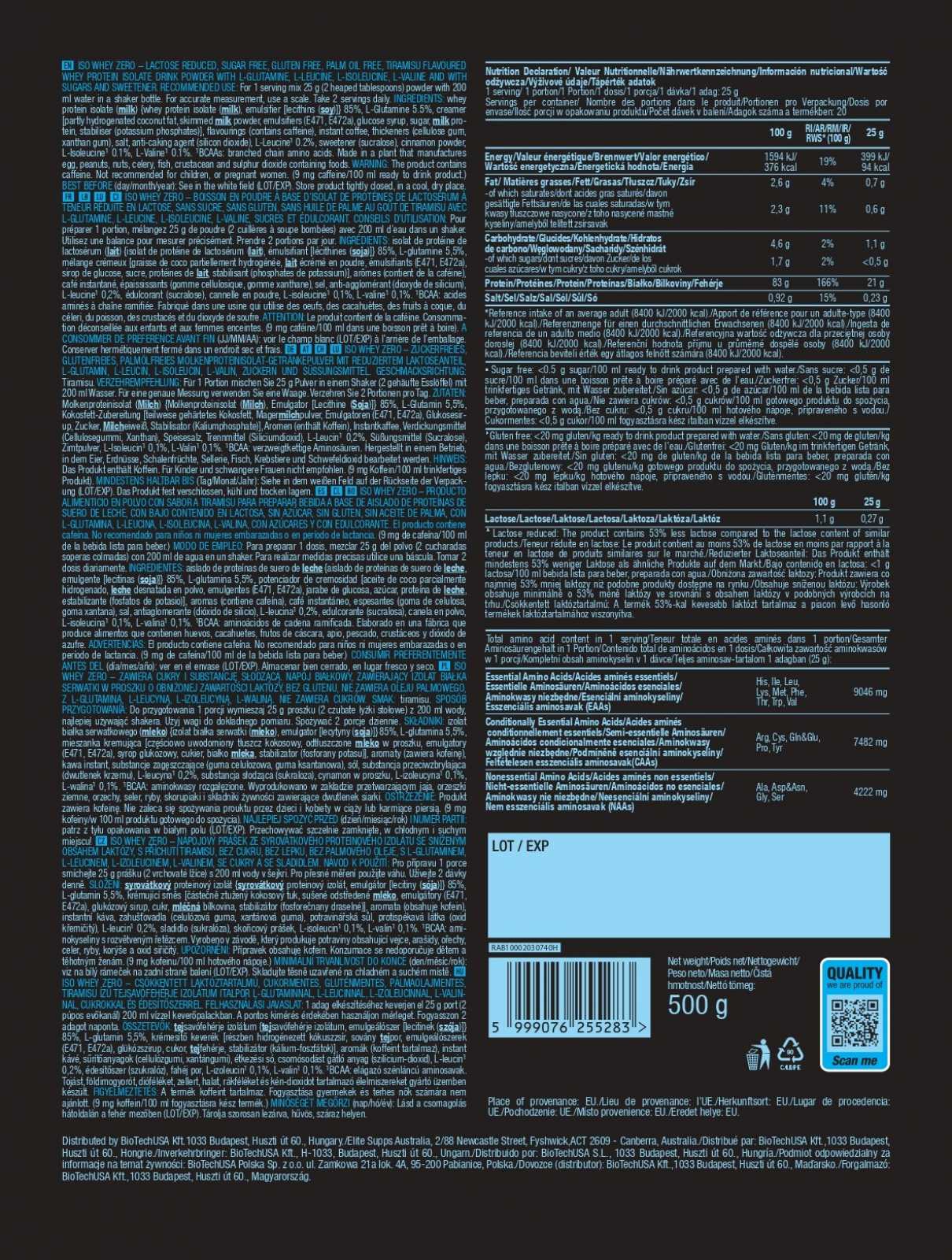 Biotech USA Iso Whey Zero 500g