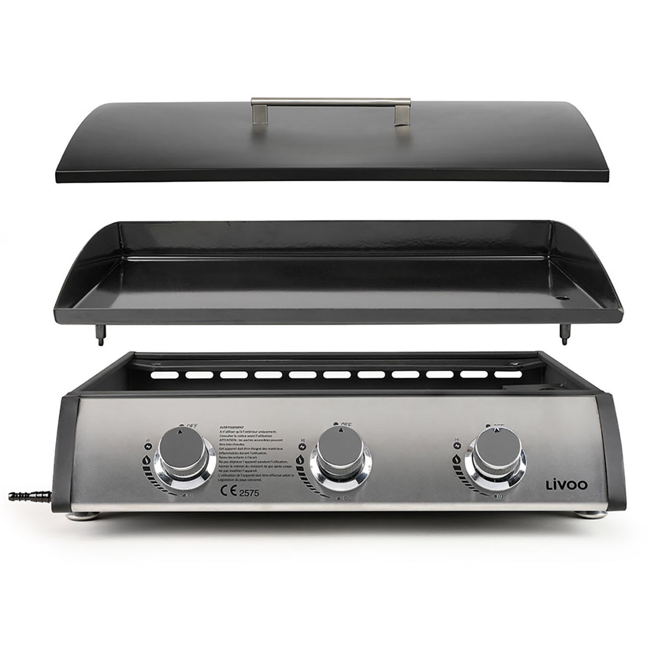 Livoo Plancha gaz 3 bruleurs noir/gris