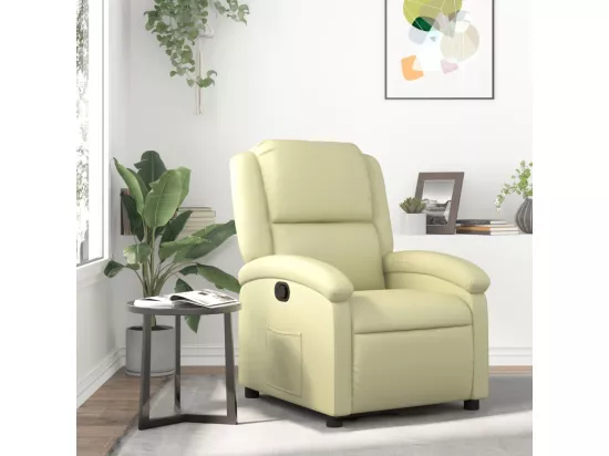 Fauteuil inclinable crème cuir véritable
