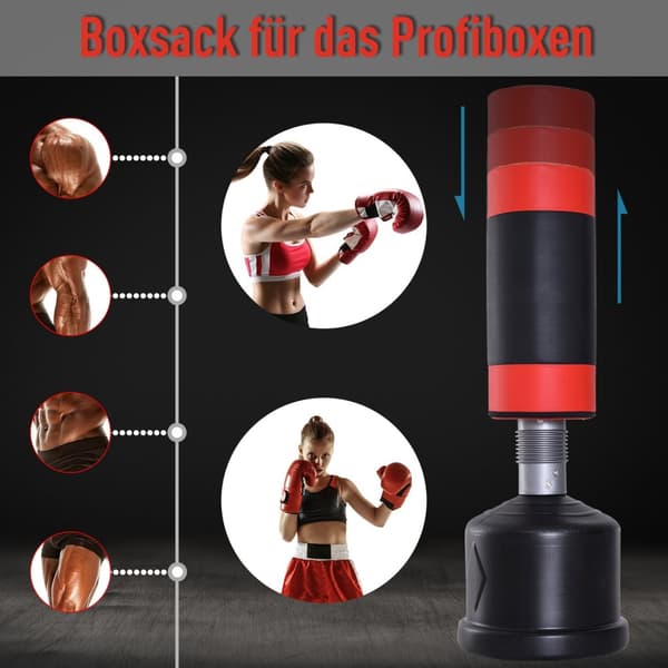 Stående Boksesekk Boksing Dummy Boksing Dummy Trening Boksing Partner Boksesekk Boks 158-186 Cm Høydejusterbar Ny Svart + Rød