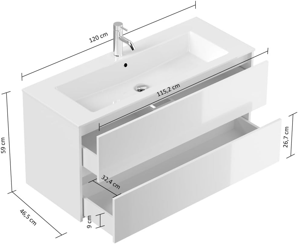 Magnolia Home Badmöbel Set Taifun 3tlg. 120 cm mit LED Spiegel & Hochschrank Farbe Eiche Gold