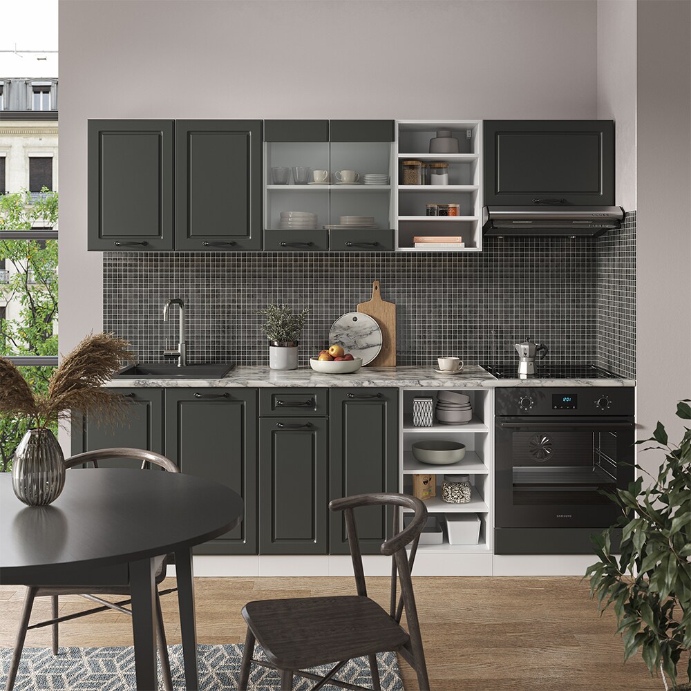 Vicco Küchenzeile Küchenblock Einbauküche R-Line 240 cm Landhaus Weiß Anthrazit Küche