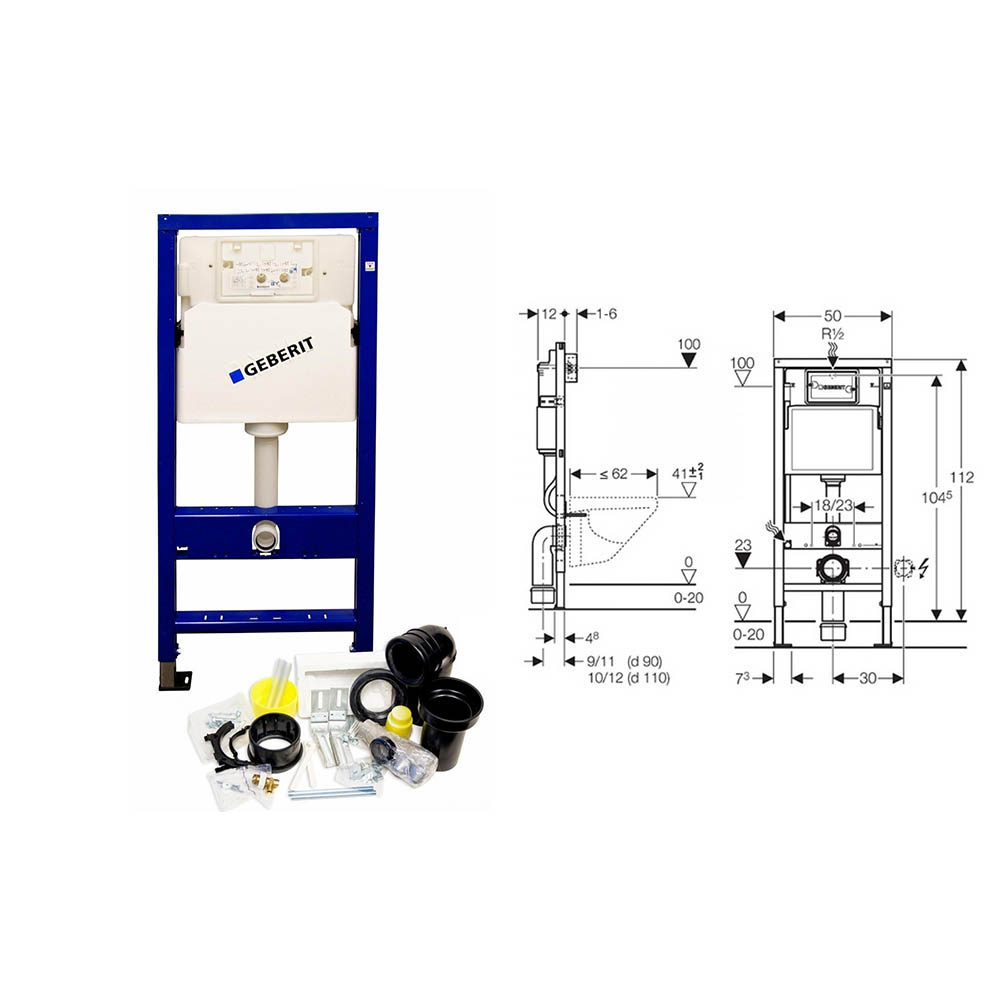 Geberit UP100 toiletset met Saniclear Jama Compact randloos wandcloset incl sofclose zitting, 48cm diep