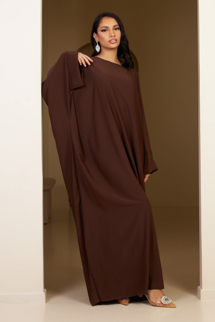 Abaya marron satinée uni