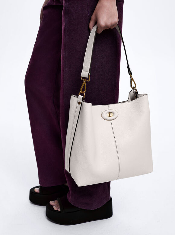 Bolsa de ombro com nécessaire removível - Branco-creme