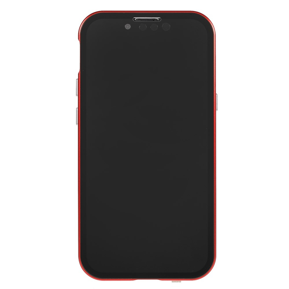 iPhone 13 Magnetische Alu Schutzhülle mit Panzer Glas Backcover   Privacy Displayschutz (Magnet-Technologie) - Rot