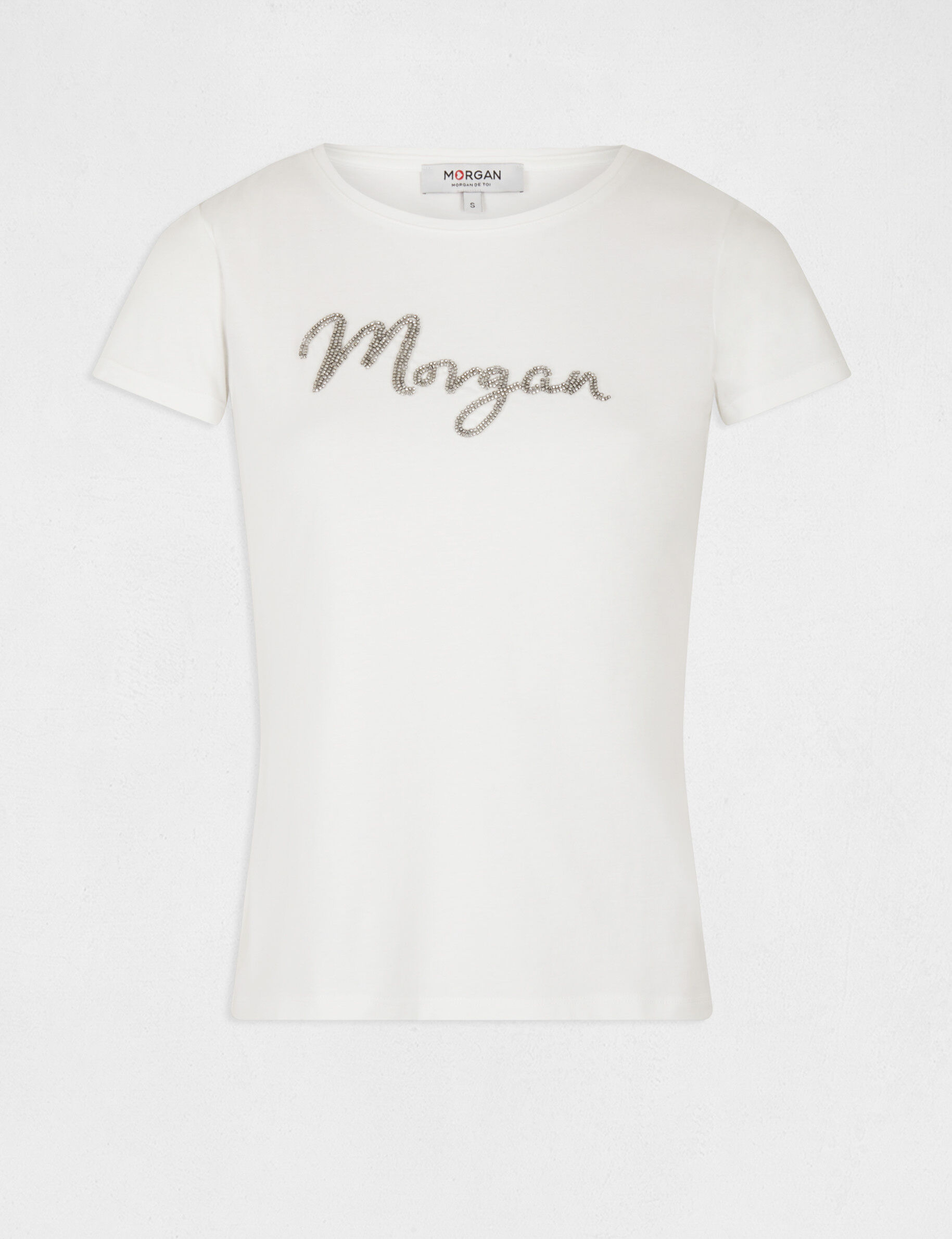 T-shirt manches courtes à inscription ecru femme - ecru