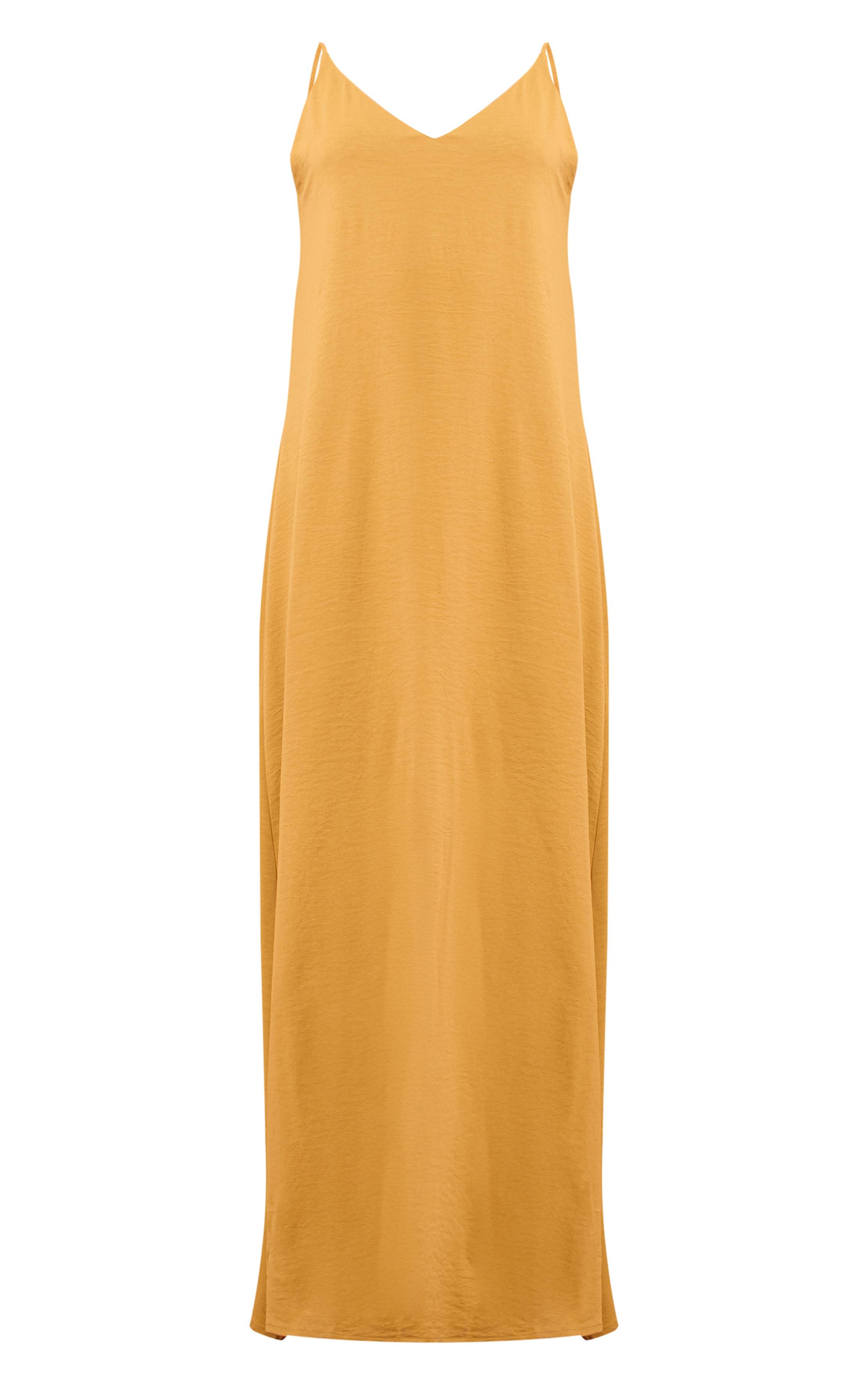 Moutarde Robe Longue Fluide Tissée Dos Nu Moutarde