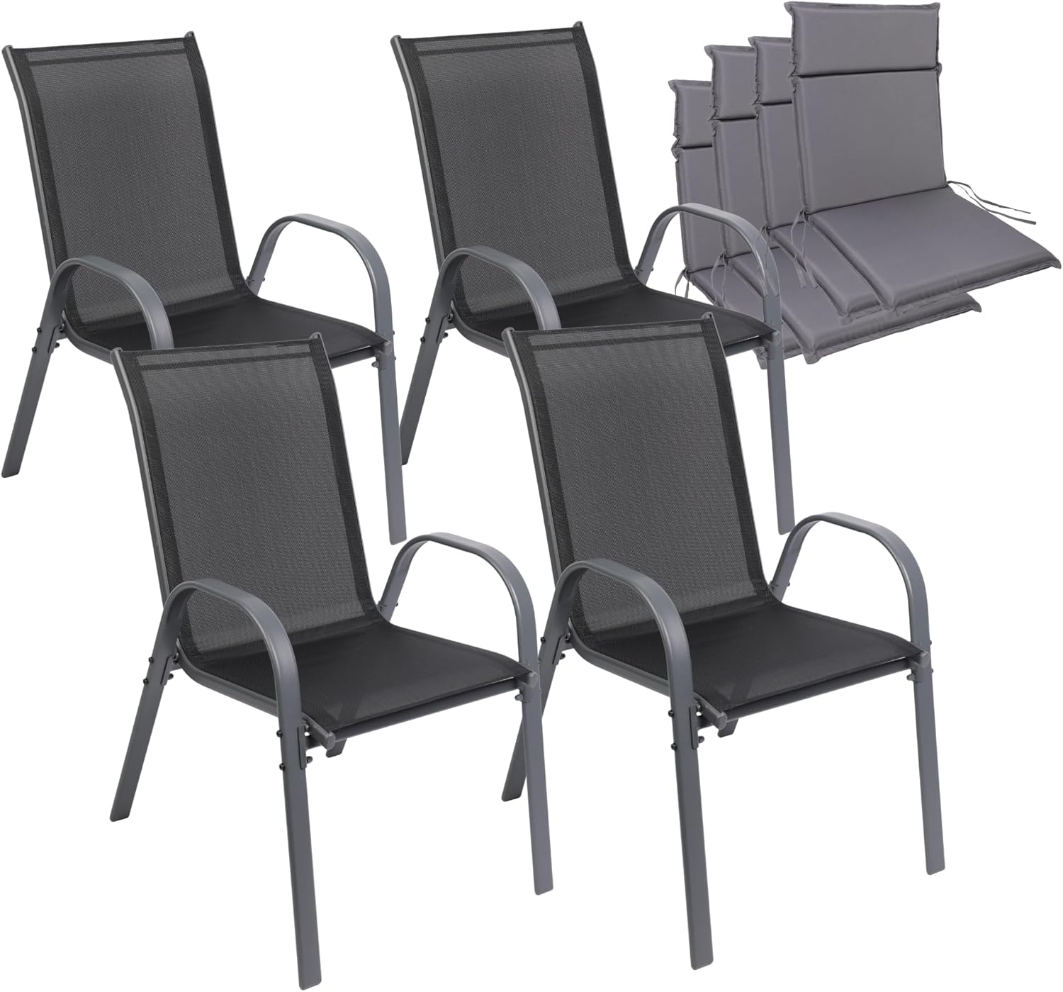 ALBATROS Gartenstühle 4er Set Kuba mit Sitzauflage – Gartenstühle Stapelbar mit robustem Metallgestell und hoher Belastbarkeit – Bequeme Stapelstühle auch als Terrassenstühle oder Balkonstühle NQ5382515