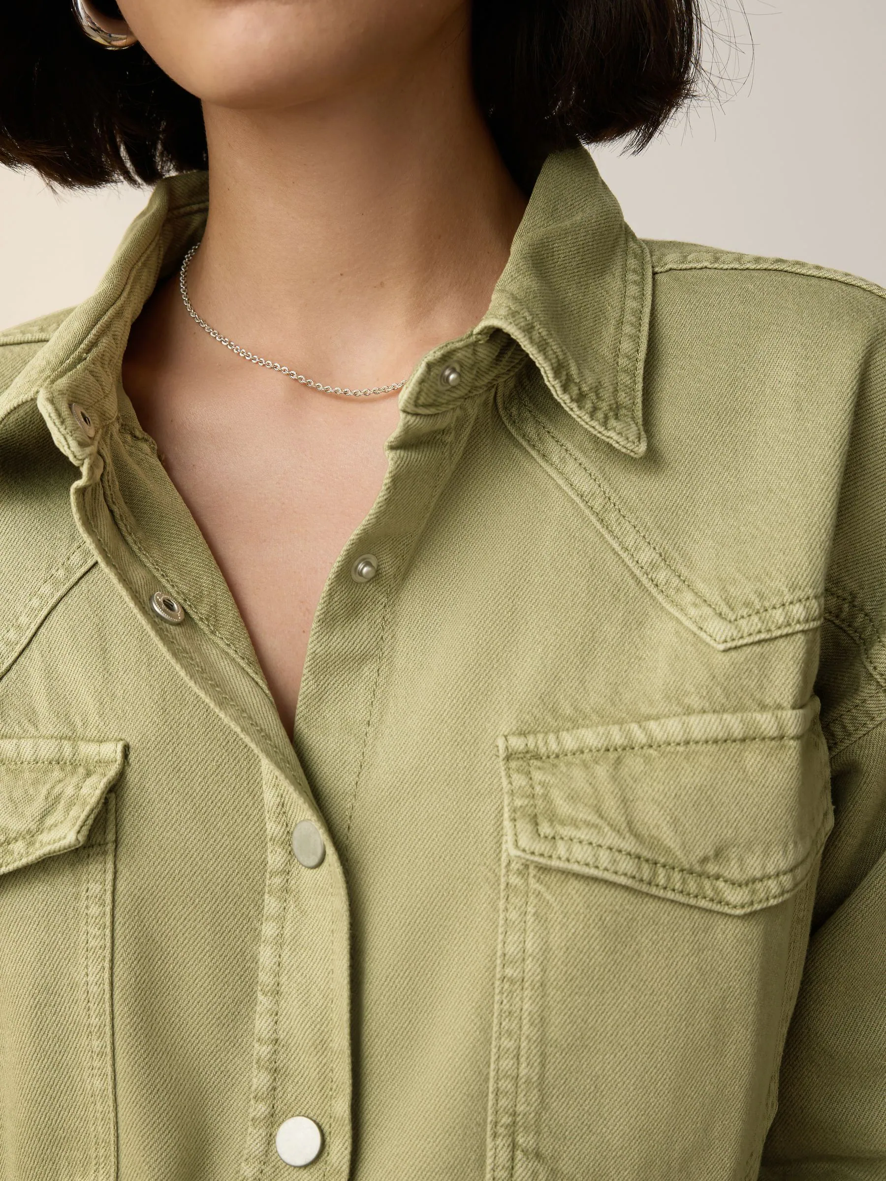 Mid Blue and Khaki Green - Oversized Denim Shirts 2 Pack