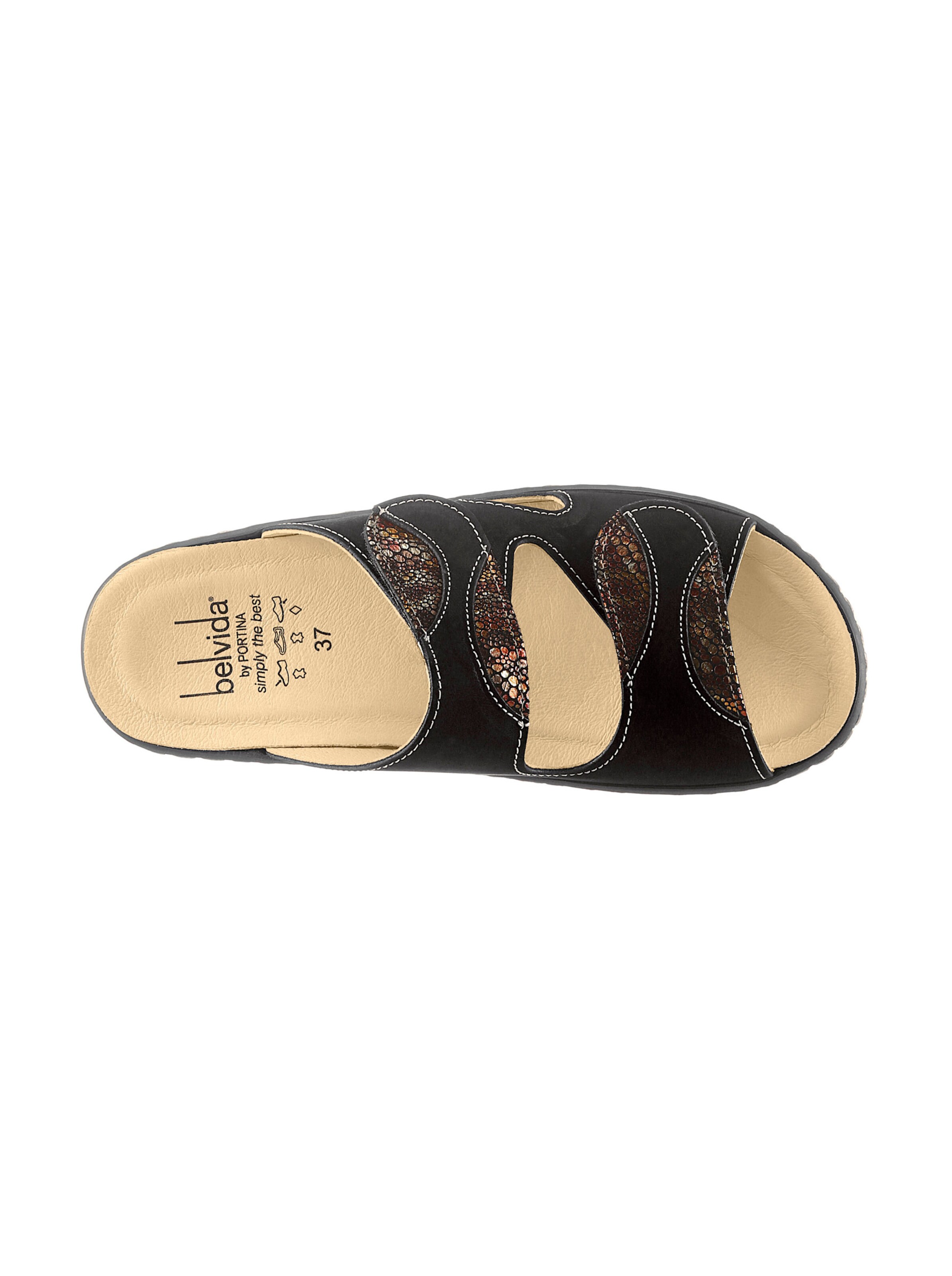 Belvida Pantolette in schwarz-goldfarben