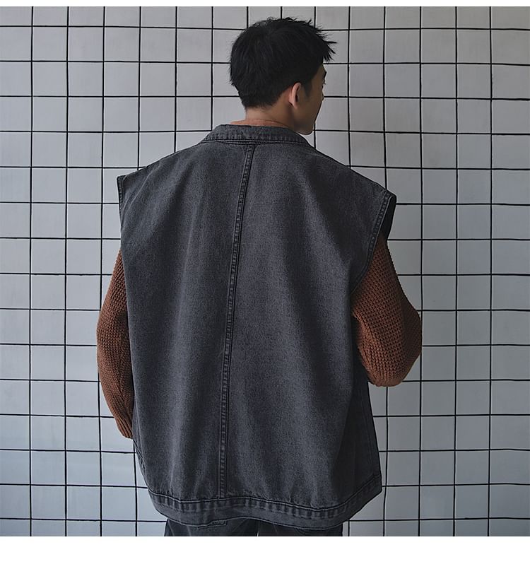 WidoWilder - Gewassen denim vest met kraag en knopen