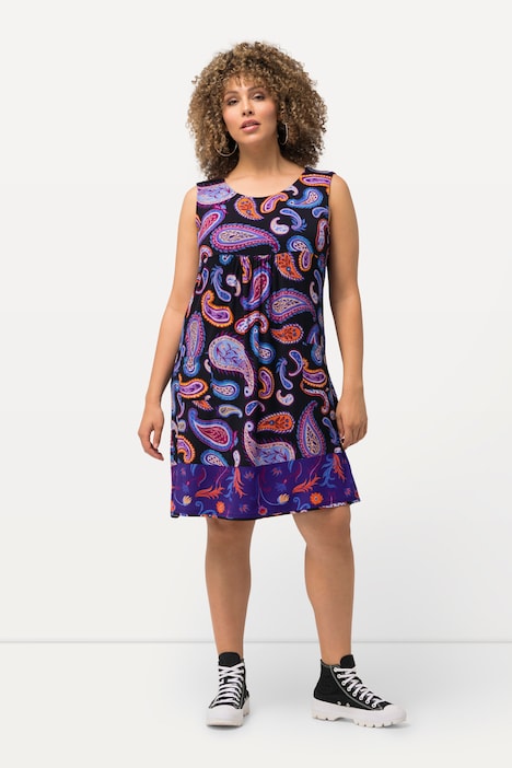 Jersey-Minikleid, Paisley, A-Linie, Rundhals, ärmellos