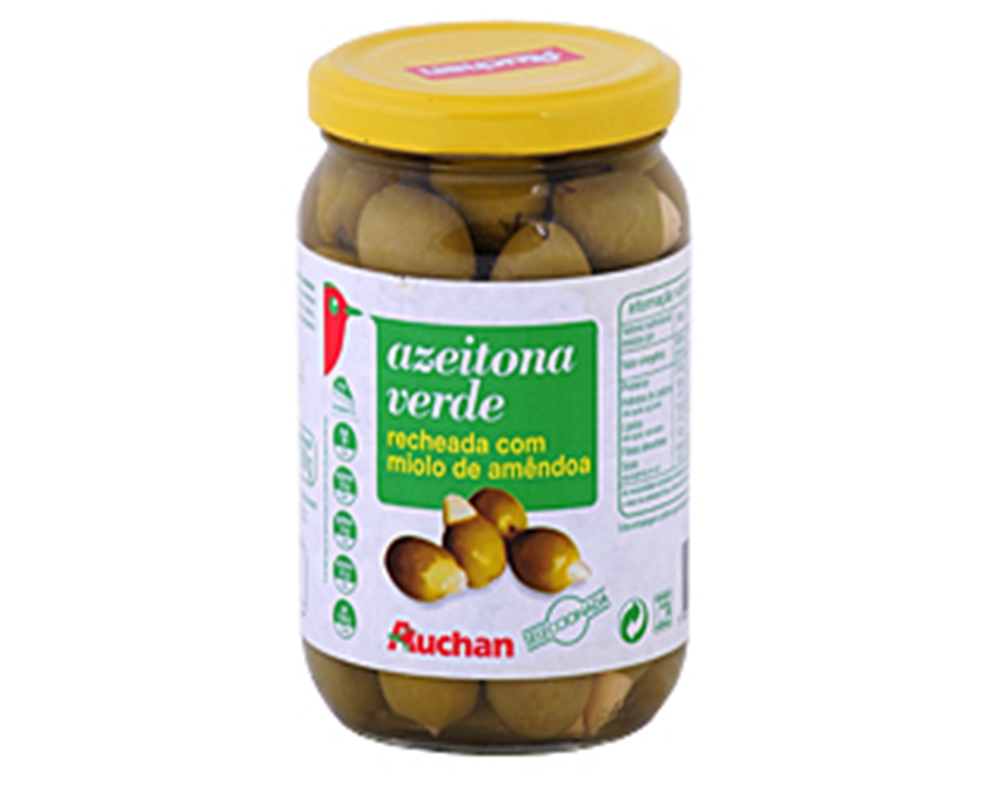 AZEITONA VERDE AUCHAN RECHEADA C/AMÊNDOAS 350(200)G