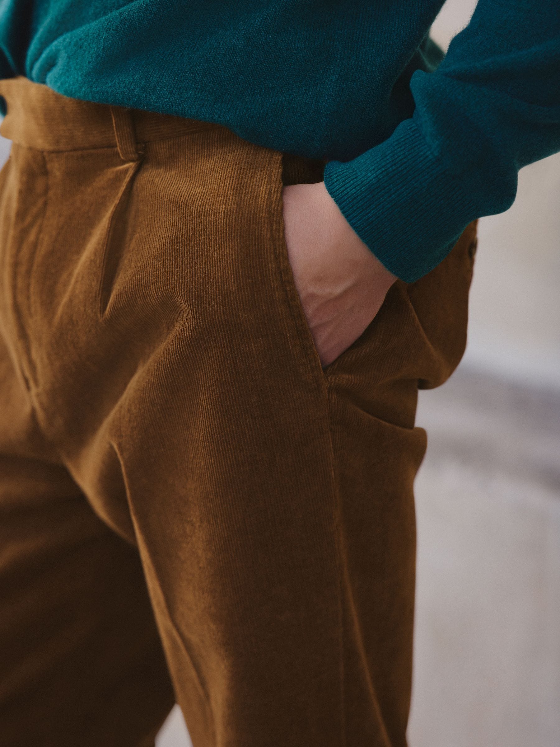 Lichtbruin - Straight Fit Smart Cotton Rich Cord Trousers