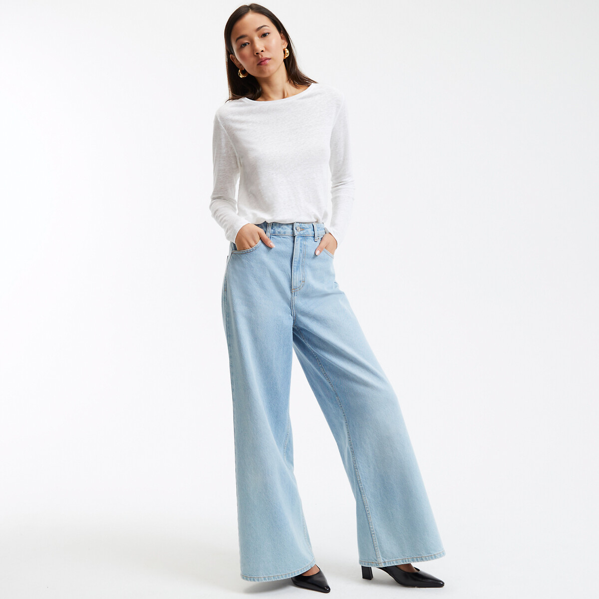 COLEÇÃO LA REDOUTE<br>Camiseta em linho puro, gola redonda