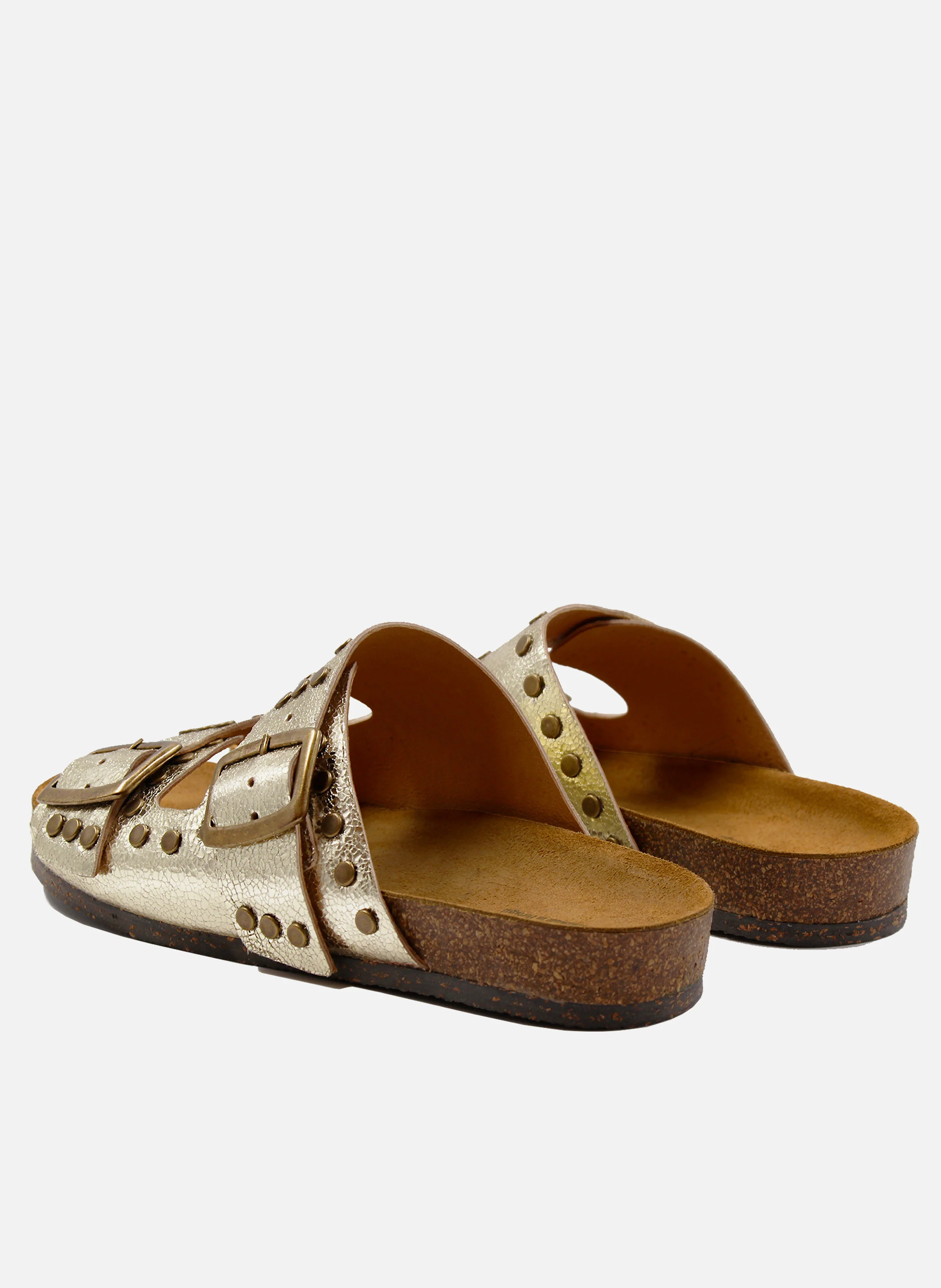 Mules liège clous cuir métallisé | Doré