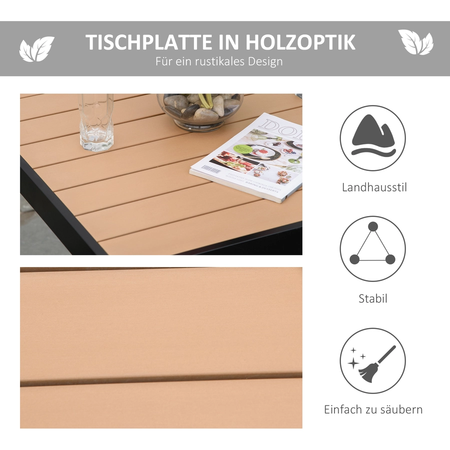 Outsunny Gartentisch mit Aluminium-Rohre natur, schwarz