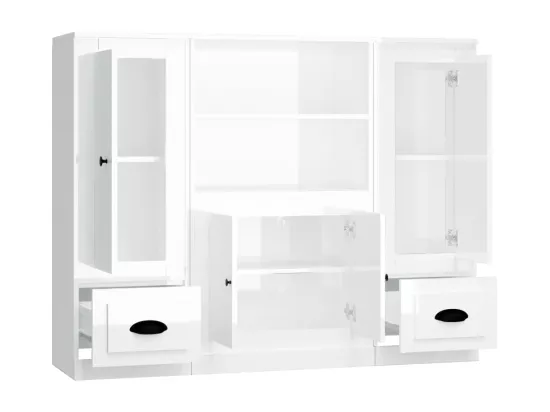 Buffets 3 pièces blanc brillant bois d'ingénierie