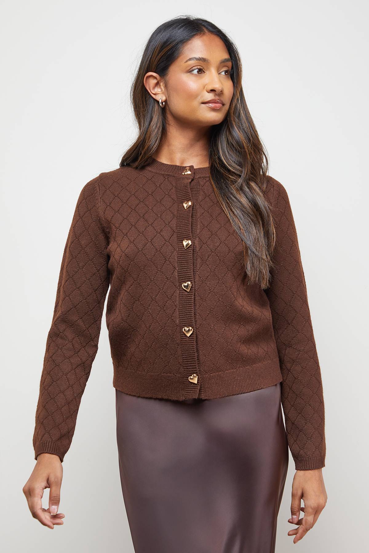 Oasis Cardigan Col Rond à Boutons Cœur