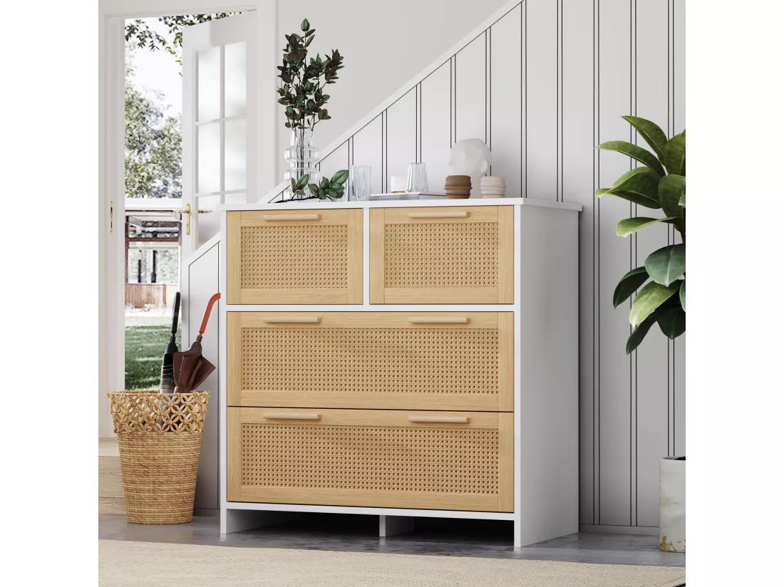 Meuble en rotin de haute qualité à 4 tiroirs, meuble de rangement, dimensions : L80/H80/D38cm